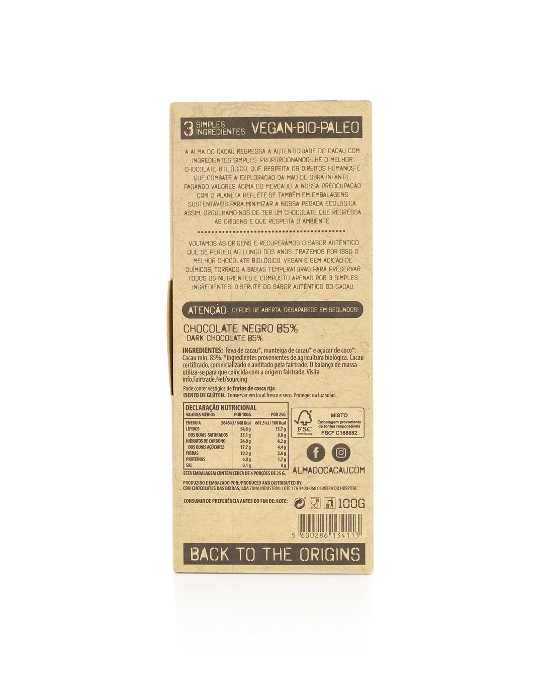 Chocolate Negro BIO 85% Cacau Alma do Cacau 100 g (imagem apenas demonstrativa)